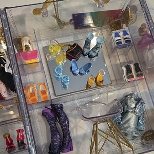 Stylish Doll Fashion Set with Blue and Gold Accessories